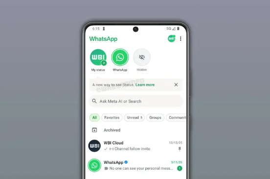 تغيير قادم في واتساب لأندرويد ..  تحديثات الحالة قد تظهر أعلى الدردشات 
