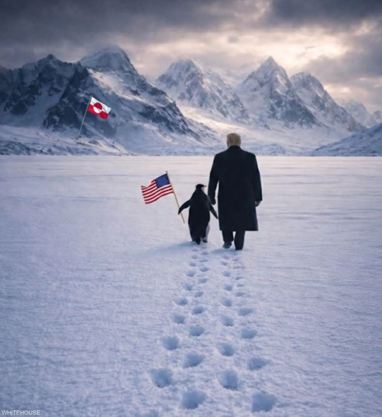 بطريق وترامب في غرينلاند ..  منشور من البيت الأبيض يثير السخرية