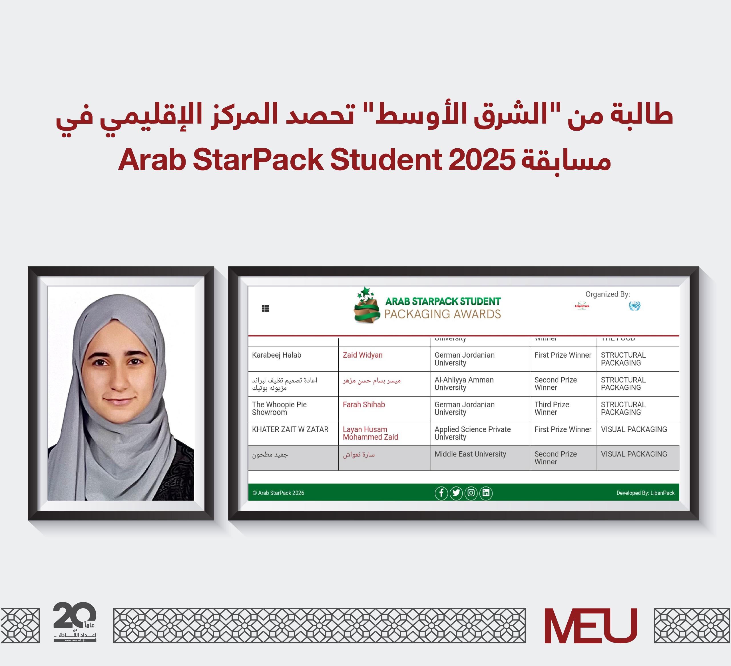 طالبة من الشرق الأوسط تحصد المركز الإقليمي في مسابقة Arab StarPack Student 2025