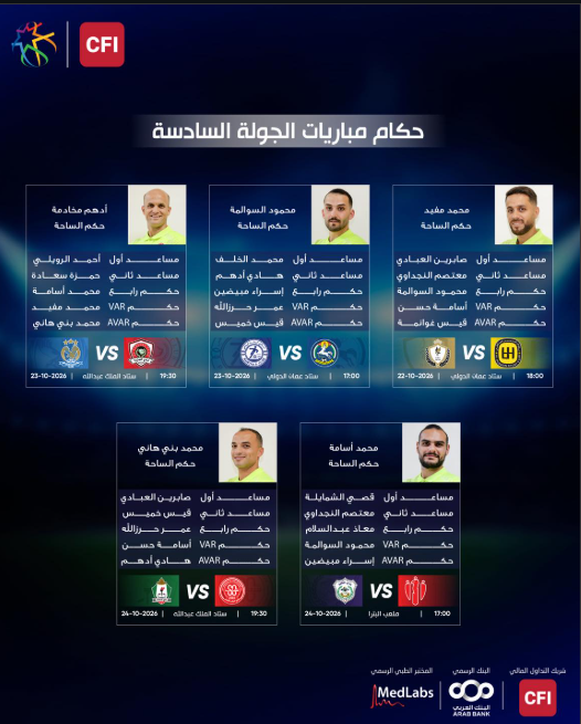 اتحاد الكرة يعلن الطواقم التحكيمية للجولة السادسة من دوري المحترفين