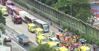 فيديو ..  لحظة وقوع حادث مروري ضخم في هونغ كونغ