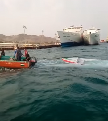 إنقاذ صيادين من الغرق إثر دخول سمكة قرش إلى شباكهما (فيديو)