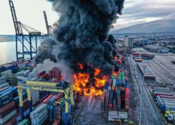 تركيا: حريق كبير في ميناء الاسكندرونة