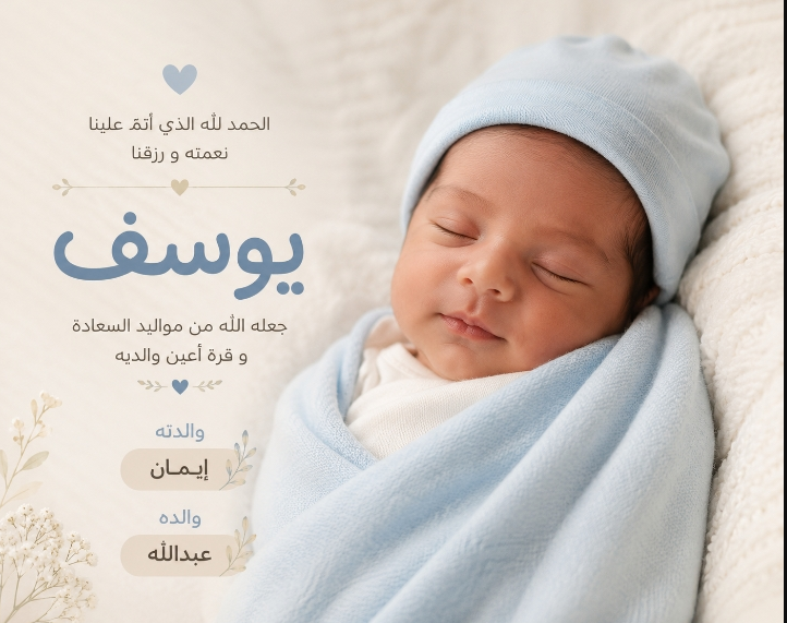 عبدالله الخطيب وزوجته إيمان خاطر يرزقان بيوسف 