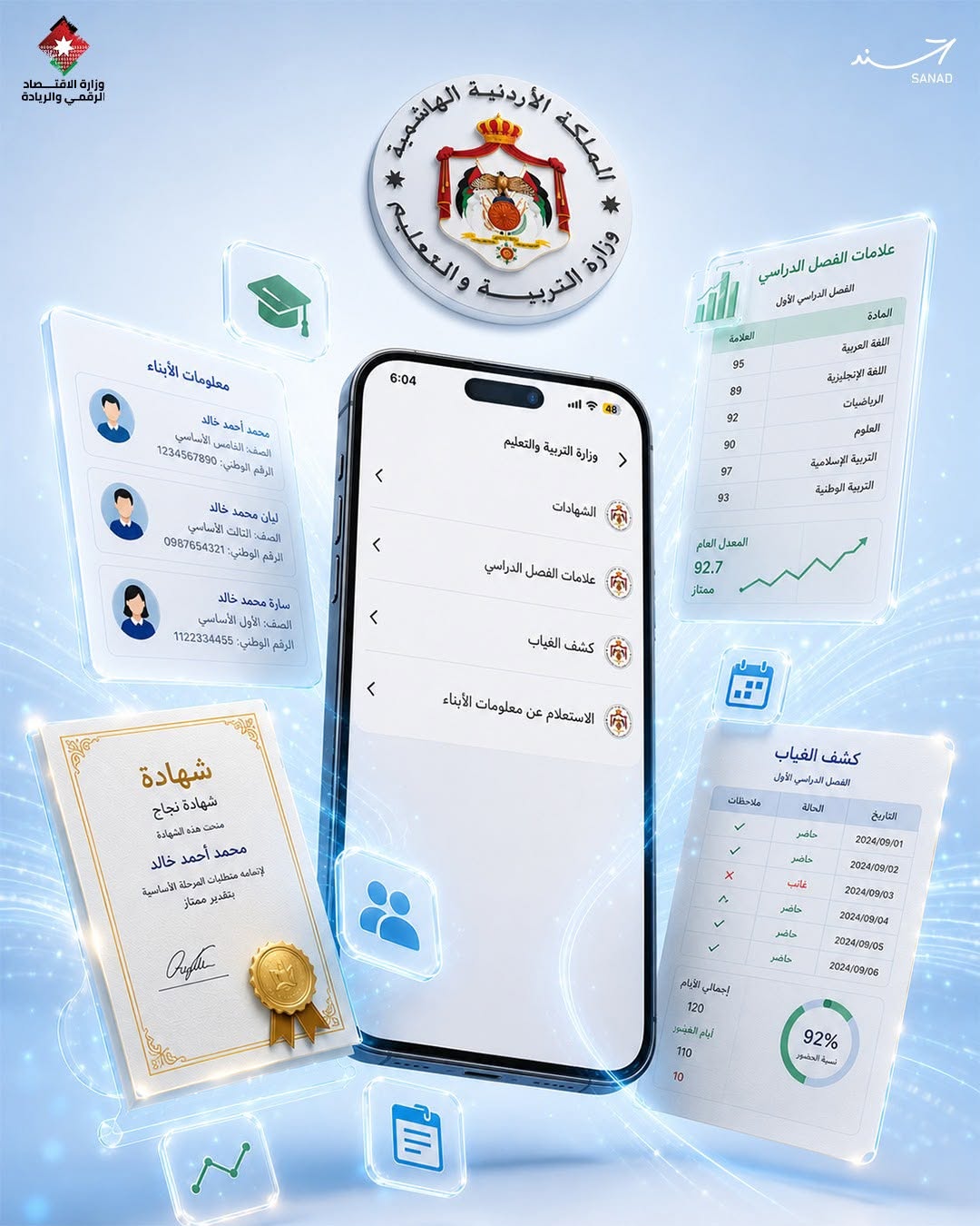إتاحة علامات الطلبة وكشف الغياب المدرسي عبر تطبيق سند 