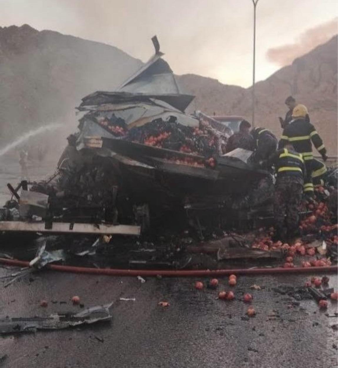 4 وفيات بحادث تصادم تريلا محملة بالرمان في العقبة 